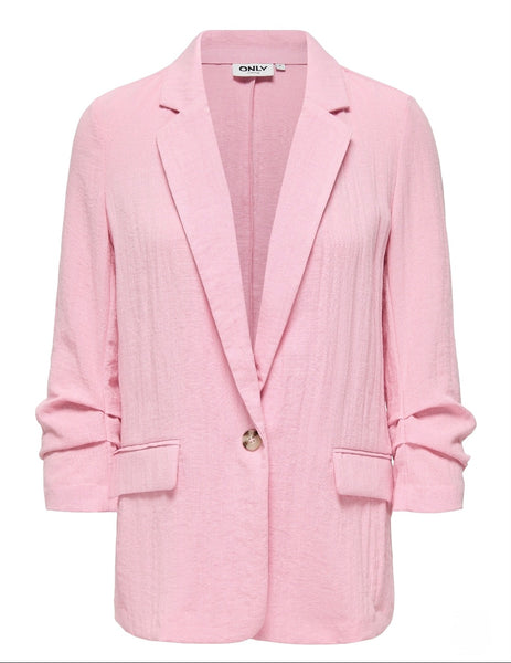 Only 3/4 Sleeve Oversized Linen Look Blazer In Pink