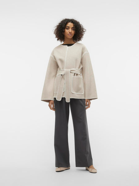 Aware Beige Contrast Stitch Long Sleeve Jacket