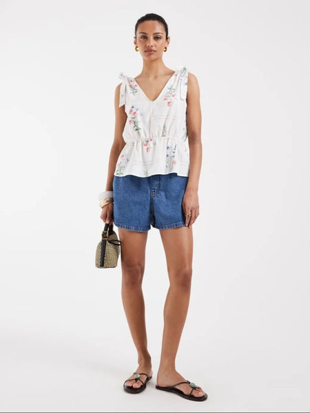 VM Tie Shoulder Peplum Hem Sleeveless Floral Top