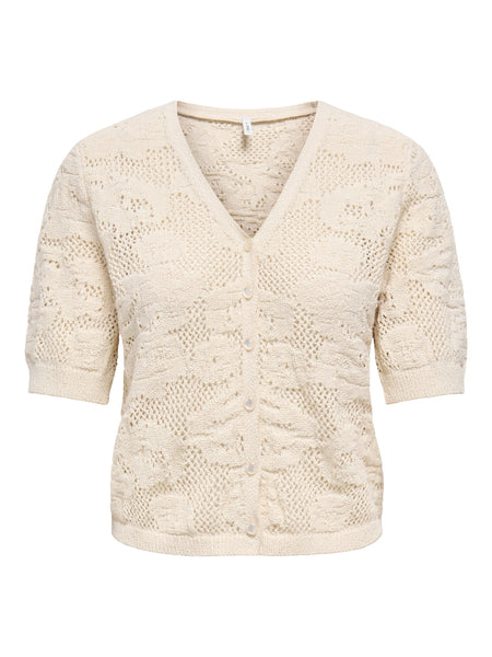 Only Crochet Knit Vneck Cardigan In Cream