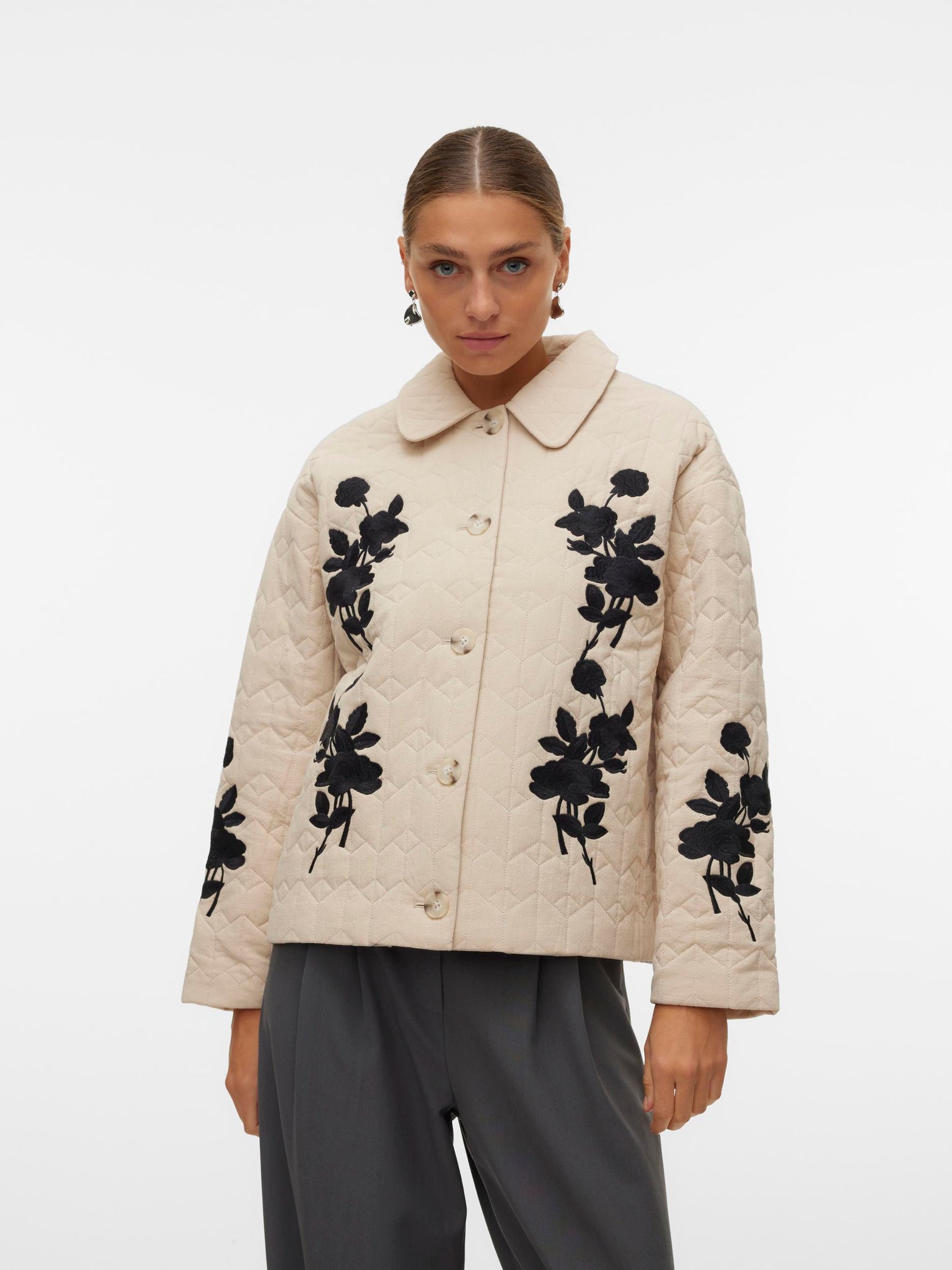 VM Quilted Beige Embroidered Jacket