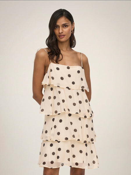 JDY Mini Ruffle Cami Dress In Cream Polka Dot