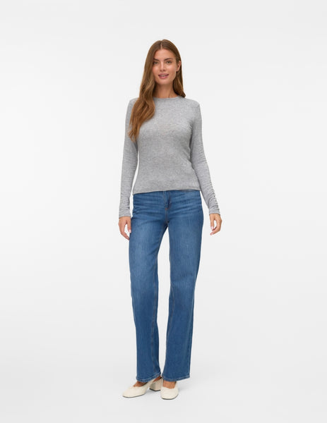 VM Round Neck Basic Long Sleeve Top In Grey