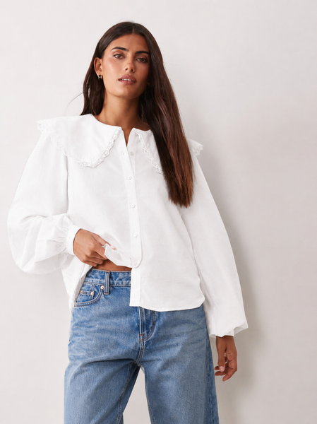 JDY Oversized Collar Detail Shirt In White