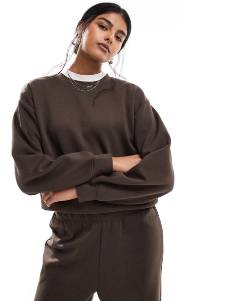 Pieces Oversized Sweatshirt In Chocolate Brown Part of a Co-ord Set - Items Sold Separately
