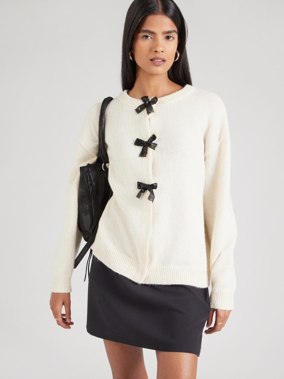Vila Bow Detailed Knitted Cardigan In Cream