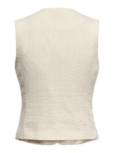 JDY Round Neck Tailored Button Front Waistcoat In Oatmeal