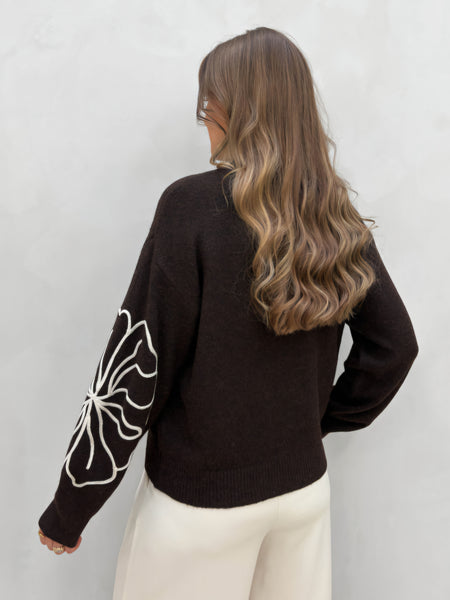 JDY Flower Stitch Jumper In Brown