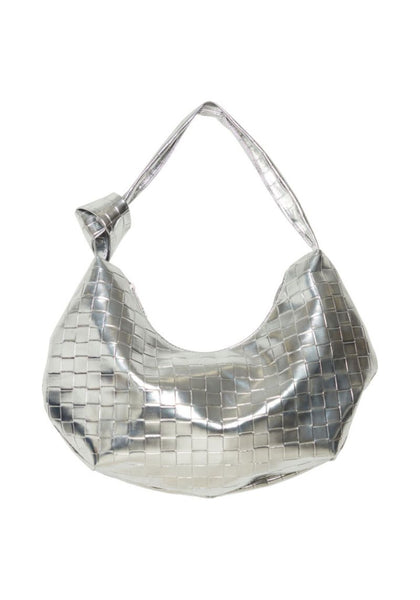 ICHI Metallic Silver Weave Knot Handbag