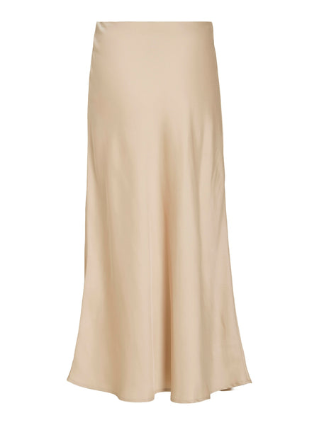 Vila High Waist Bias Cut Satin Midi Skirt