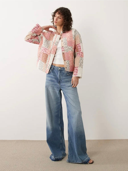 JDY Quilted Patchwork Jacket In Pink