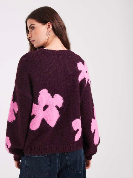 Only Flower Detail Jumper In Burgundy