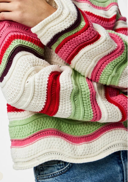 Pieces Scalloped Hem Crochet Knit Jumper