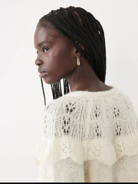 Vila Frill Detail Dropped Shoulder Knit Jumper In Cream