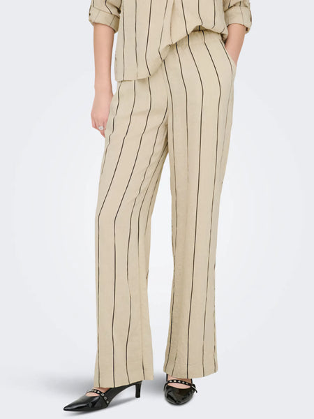 JDY Wide Leg Seersucker Stripe Trousers in Ecru