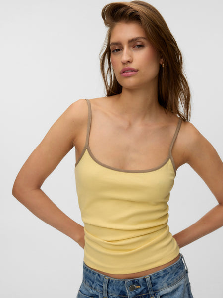 VM Contrast Trim Basic Vest Top In Pale Yellow