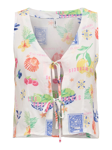 Only Postcard Print Tie Front Waistcoat & Short Co-ord Set