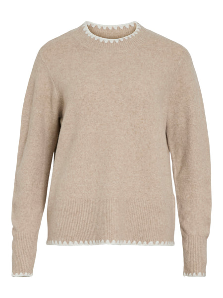 Vila Natural Contrast Stitch Knit Jumper