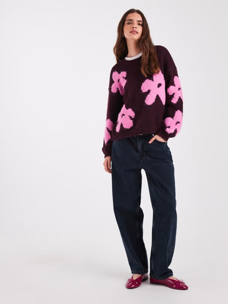 Only Flower Detail Jumper In Burgundy