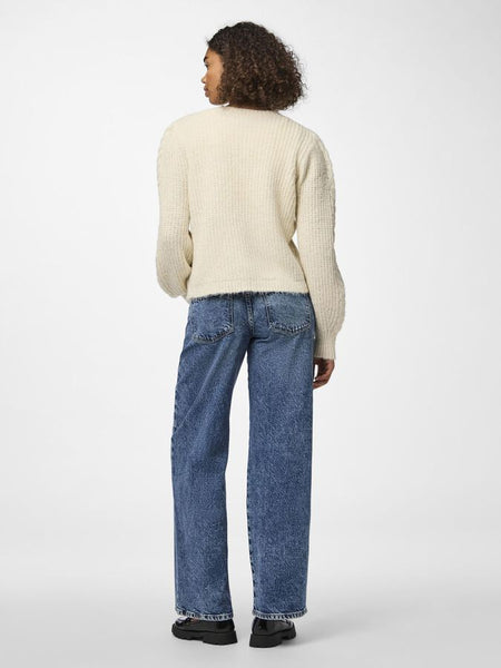 Pieces Cream Cable Knit Tie Front Cardigan