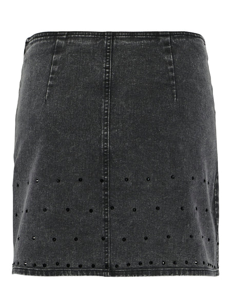 Pieces Grey Denim Diamante Mini Skirt