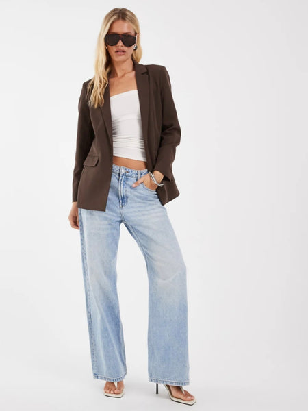 Pieces Oversized Tailored Blazer In Chocolate Brown