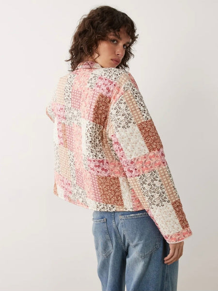 JDY Quilted Patchwork Jacket In Pink