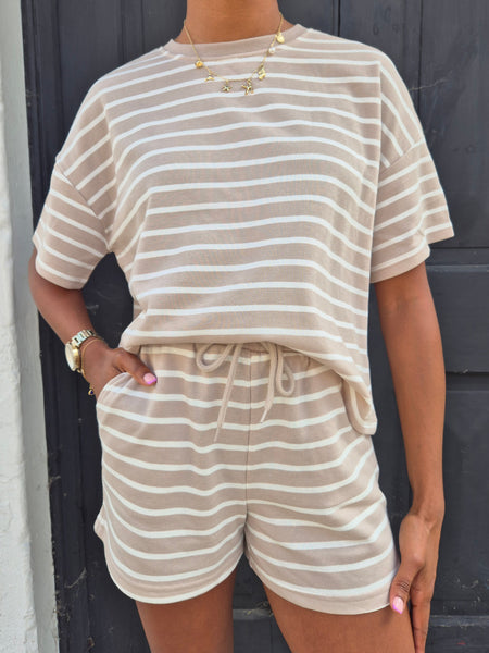 Pieces Beige Stripe Jersey T-shirt & Short Co-ord Set - Items Sold Separately