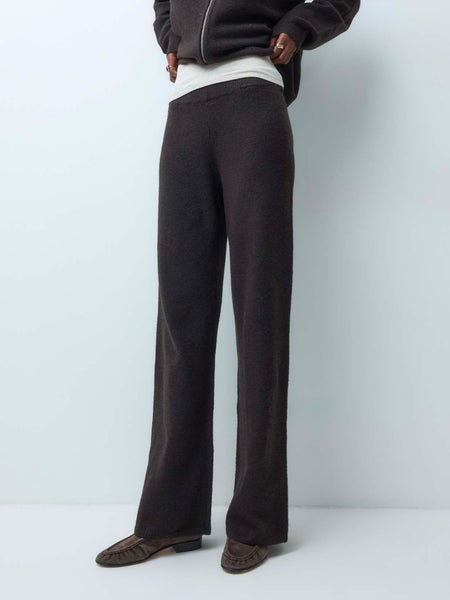 VM Knitted Wide Leg Trouser & Zip Front Hoodie Co-ord Set In Chocolate Brown - Items Sold Separately