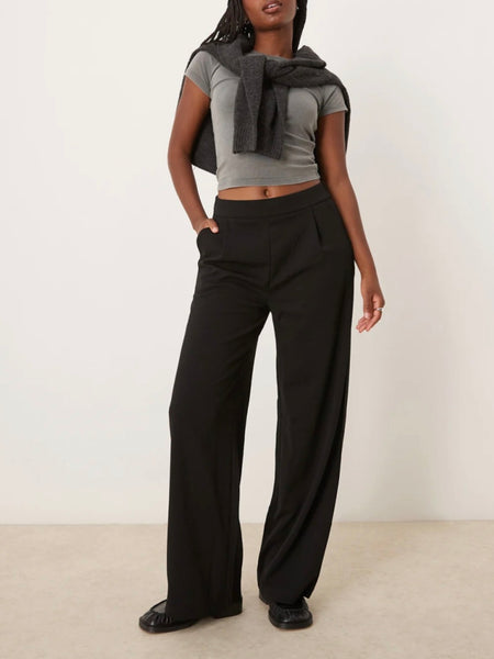 JDY High Waisted Wide Leg Trousers In Black