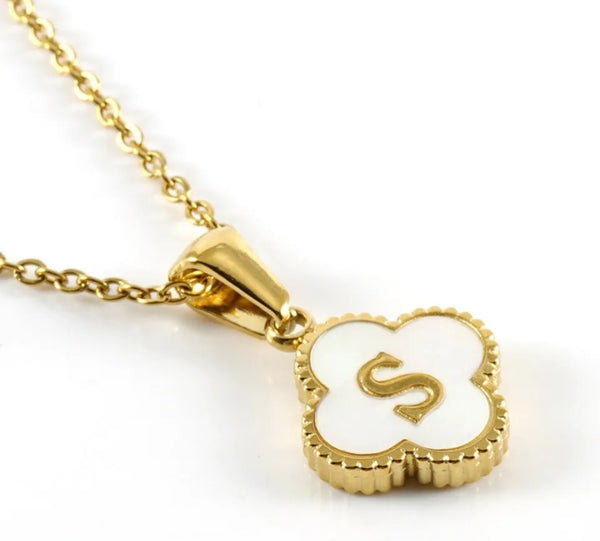 Gold Clover Initial Necklace