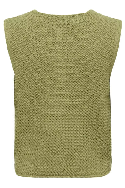 JDY Knitted Button Front Waistcoat In Olive Green
