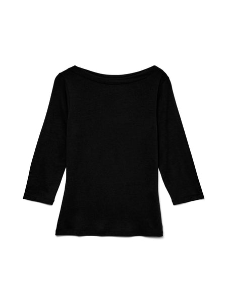 VM 3/4 Sleeve Slash Neck Top In Black