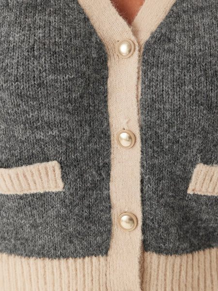 Only Grey Contrast Trim Vneck Knit Cardigan