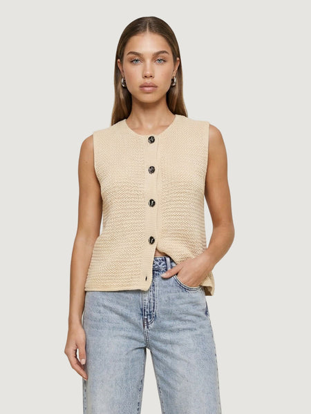 JDY Knitted Button Front Waistcoat In Cream