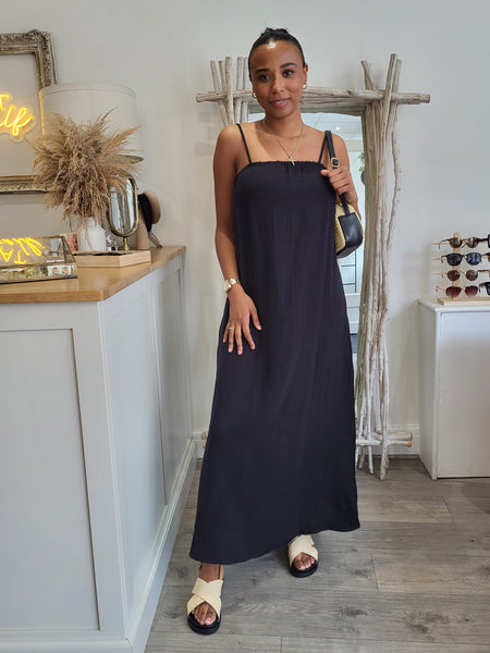 VM Sleeveless Black Cheesecloth Maxi Dress