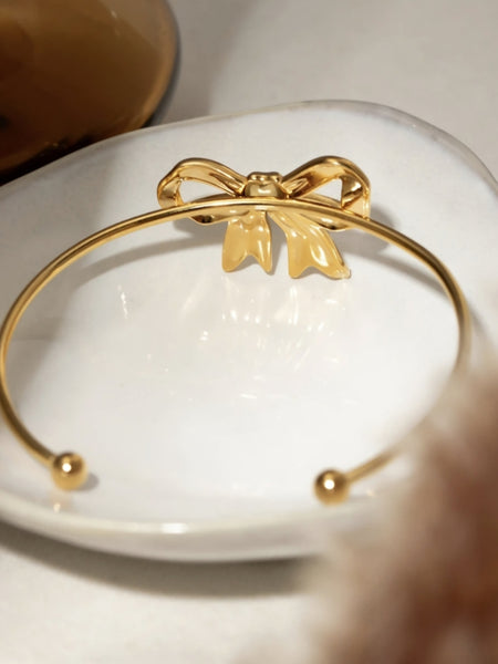 Gold Bow Stainless Steel Cuff Bangle
