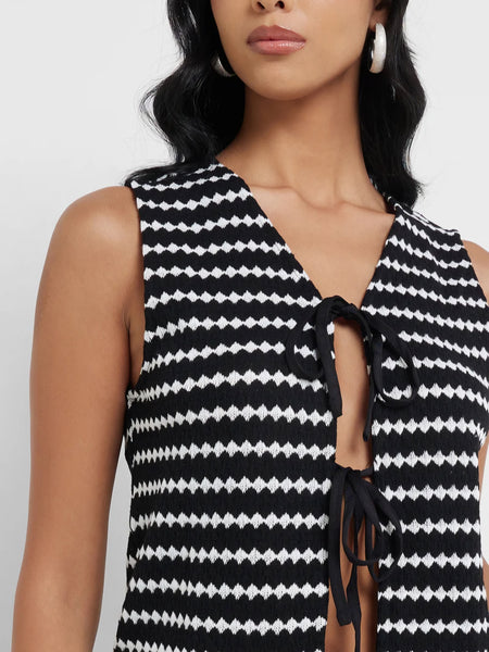 Only Tie Front Waistcoat & Wide Leg Knit Trouser Co-ord Set In White Stripe - Items Sold Separately