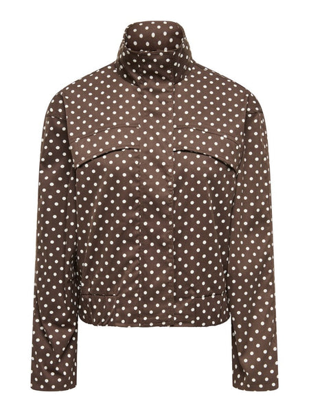JDY Funnel Neck Jacket In Brown Polkadot