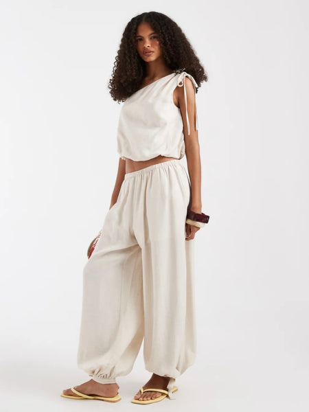 VM Ballon Trouser With Ankle Tie Detail In Cream - Part of a Co-ord Set. Items Sold Separately
