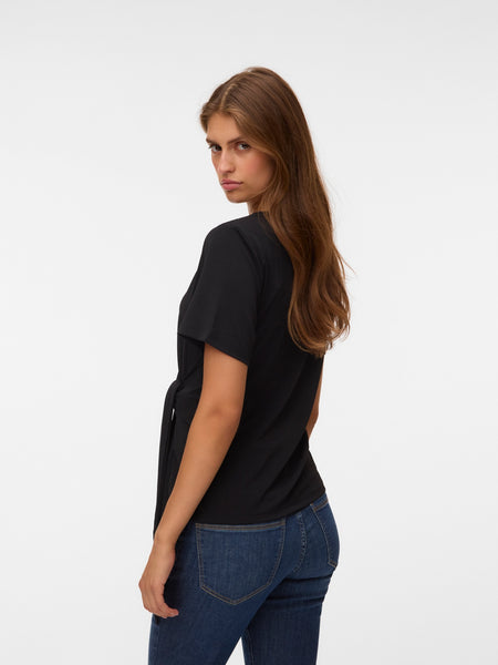 VM Short Sleeve Tie Detail Top In Black