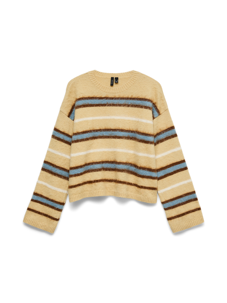 VM O Neck Striped Knit Jumper in Pastel Yellow