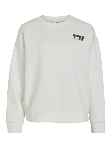 Vila Fleeced Lined Office Club Sweatshirt In Snow White