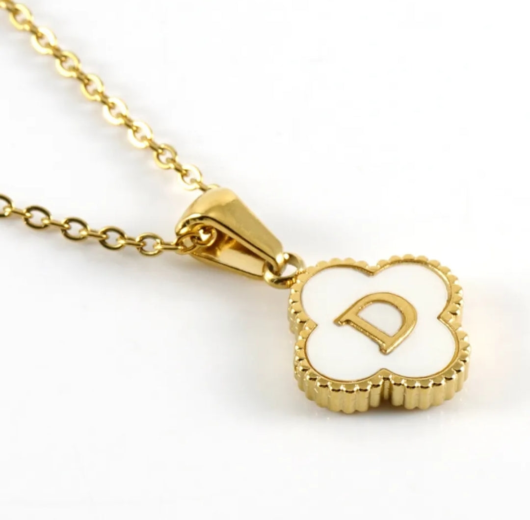 Gold Clover Initial Necklace