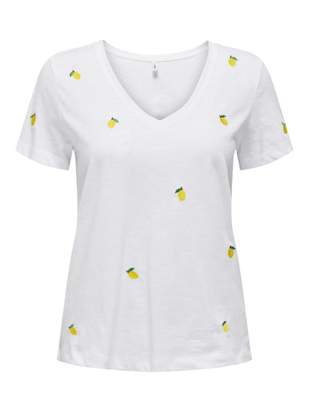 Only Vneck Embroidered Lemon Tshirt