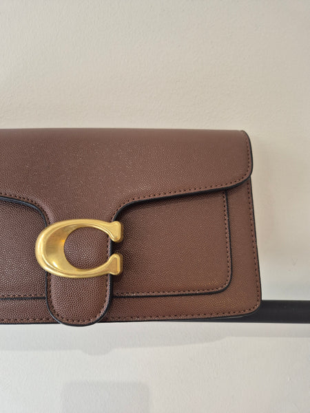 Tabby Faux Pebbled Leather Shoulder Bag In Chocolate Brown