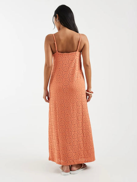 VM Floral Broderie Cami Maxi Dress In Orange