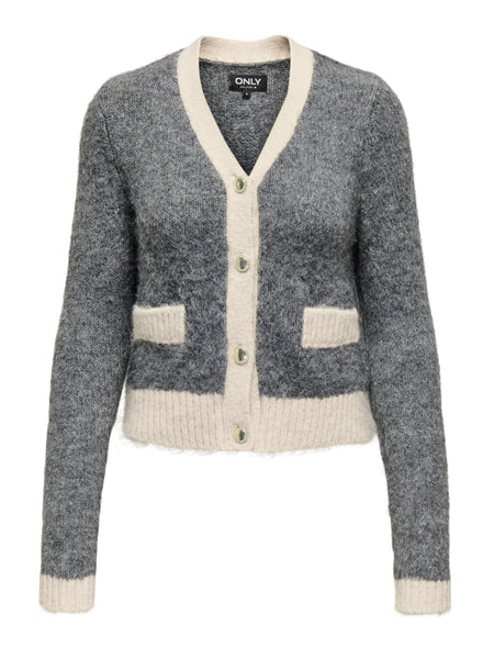 Only Grey Contrast Trim Vneck Knit Cardigan