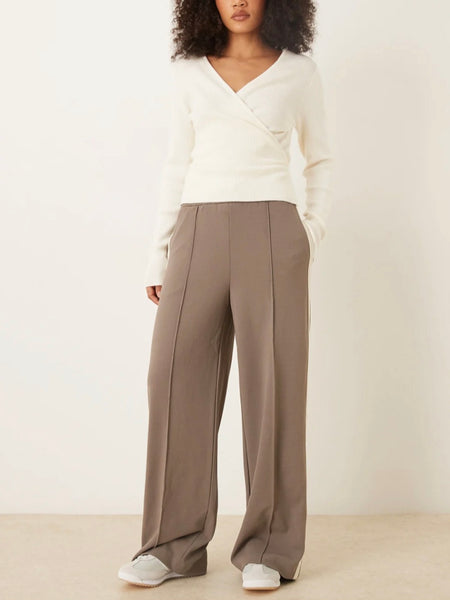 Vila Wide Leg Side Stripe Trousers In Light Brown