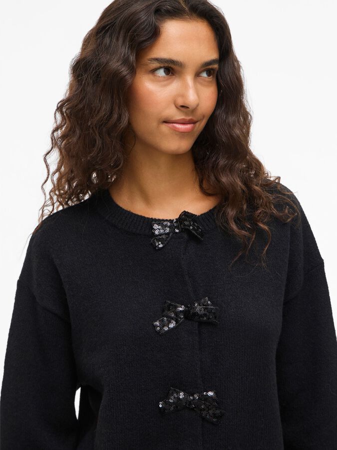 Vila Bow Detailed Knitted Cardigan In Black